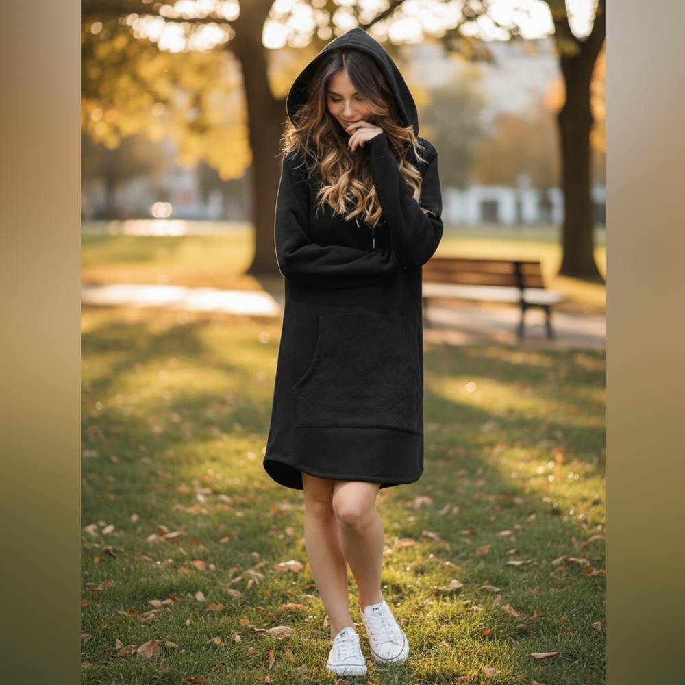 NEWâ˘Zen Bohemian Beth Hooded Black Sweatshirt Dressâ˘1X-2X